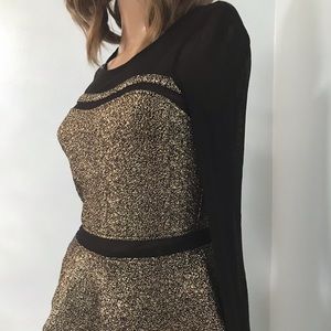Material Girl Sparkle Mesh Gold Peplum Holiday Top